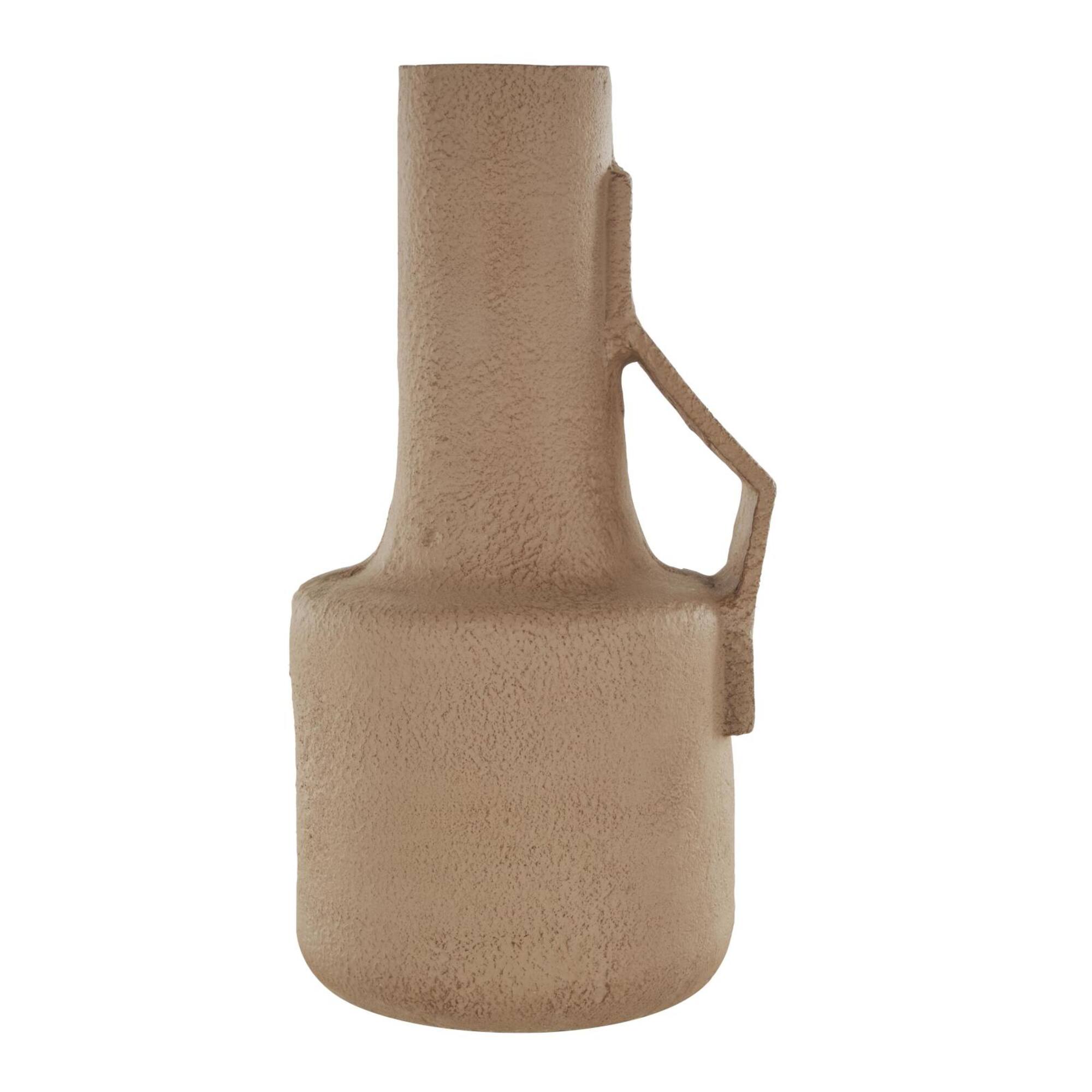19.25" Brown Paper Mache Abstract Distressed Textured Vase with Triangular Handle
